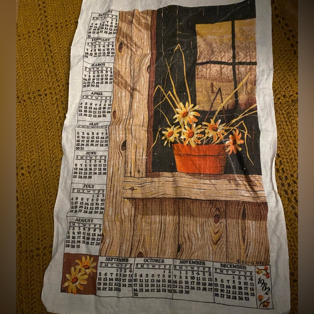 Vintage flower towel calendar retro wall decor antique tea towels home gardening